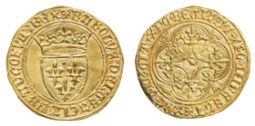 Charles VI (1380-1422) - Ecu d'Or à la couronne - Mint: Saint-Lô - Obverse: Crowned arms of France - Reverse: Cross fleurée, a star in the center; all...