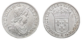 Louis XIV (1643-1715) - 1/2 Ecu à la Mèche Courte 1644-A - Mint: Paris - Obverse: Laureate bust right - Reverse: Crowned coat of arms - gr. 13,71 - Br...