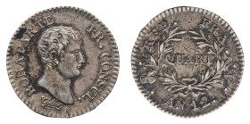 Napoleon Premiere Consul (1799-1804) - Quart An 12-A (1803) - Mint: Paris - Obverse: Bare head right - Reverse: Value within wreath - gr. 1,25 - Rare....
