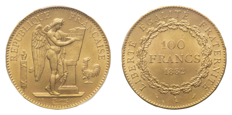 Third Republic (1870-1940) - Gold 100 Francs 1882-A PCGS MS 64 - Mint: Paris - O...