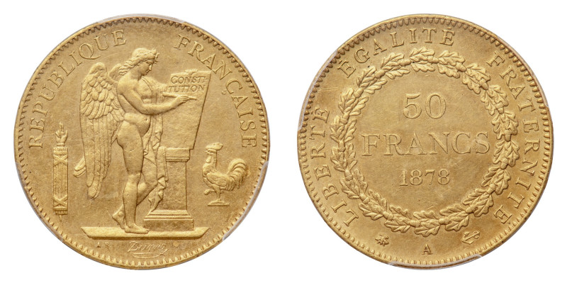 Third Republic (1870-1940) - Gold 50 Francs 1878-A PCGS MS 61 - Mint: Paris - Ob...