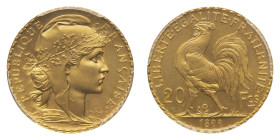 Third Republic (1870-1940) - Gold Pattern Piedfort 20 Francs 1899, ESSAI-OR on edge, PCGS PF 63 - Mint: Paris - Obverse: Head of Republic right - Reve...