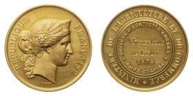 Third Republic (1870-1940) - Gold Medal Ministere de l'Agriculture et du Commerce 1874, by Barre - Obverse: Head of Ceres right, wearing stephane and ...