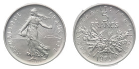 Fifth Republic (1958-) - Piéfort 5 Francs 1975 PCGS SP 69 - Mint: Paris - Obverse: Sower standing left - Reverse: Value over olive branch - Only 250 s...