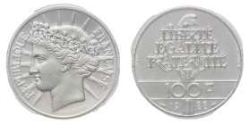 Fifth Republic (1958-) - Piéfort 100 Francs 1988 PCGS SP 65 - Mint: Paris - Obverse: Head of Ceres left - Reverse: Legend and value - Only 200 samples...