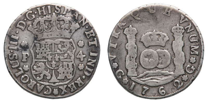 Carlos III (1759-1788) - Pillar 4 Reales 1762P - Mint: Guatemala City - Obverse:...