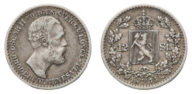 Oscar II (1872-1905) - 12 Skilling 1873 - Mint: Kongsberg - Obverse: Bare head right - Reverse: Crowned shield - gr. 2,85 - Scarce. Good very fine. In...