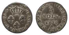 Louis XVI (1774-1792) - 3 Sol 1779 - Mint: Paris - Obverse: Crown and three fleur des lis - Reverse: Denomination and date - gr. 2,03 - Rare. Very fin...