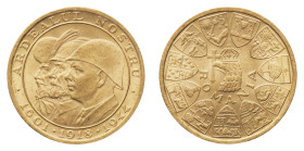 Michael I (1940-1947) - Gold 20 Lei 1944 NGC MS 64 - Mint: Bucharest - Obverse: Conjoined heads of Romanian Kings left - Reverse: Crowned eagle in cir...