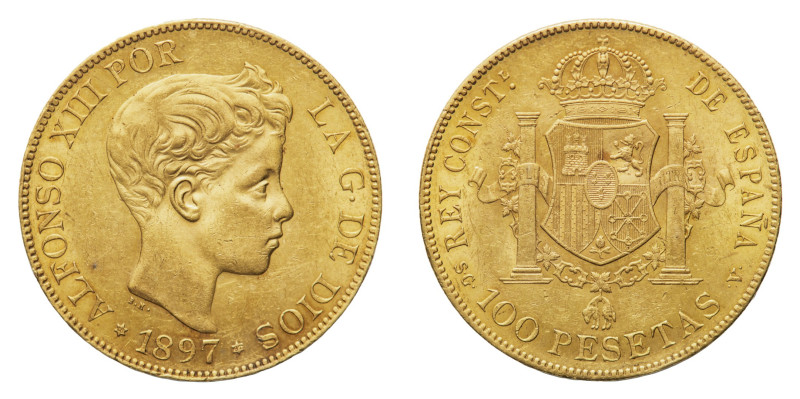 Alfonso XIII (1886-1931) - Gold 100 Pesetas 1897 (18-97) - Mint: Madrid - Obvers...