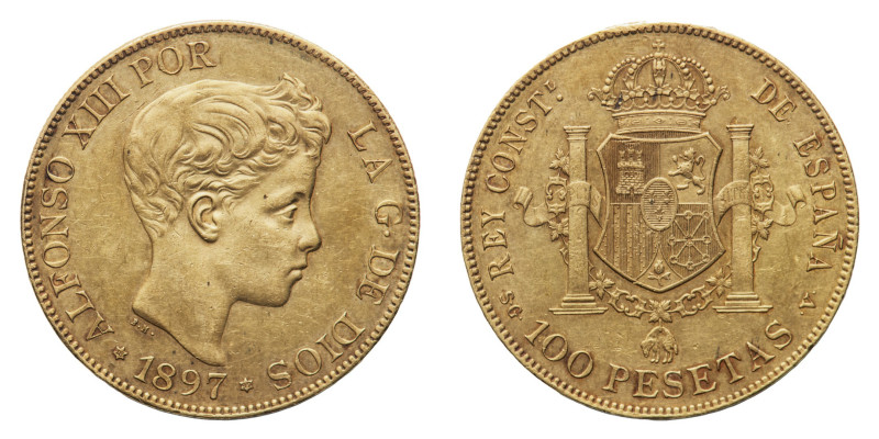 Alfonso XIII (1886-1931) - Gold 100 Pesetas 1897 (18-97) - Mint: Madrid - Obvers...