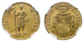 Solothurn - Gold Half Duplone 1796 NGC MS 61 - Obverse: Crowned coat-of-arms - Reverse: St. Ursus standing, date below - NGC certification #5789836-01...