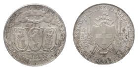 Chur - Schützentaler (Shooting Talers) - 4 Franken 1842 PCGS MS 64 - Obverse: Swiss shield on rifles, flags and branches - Reverse: Three oval shields...