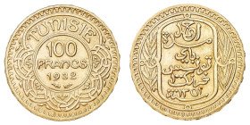 French Protectorate - Ahmad II (1929-1942) - Gold 100 Francs 1932-A - Mint: Paris - Obverse: Arabic legend within cartouche flanked by wreath - Revers...
