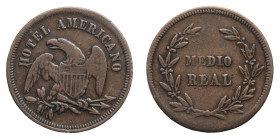 Hotel Americano - Medio Real Token (XIX century) - Obverse: Eagle left - Reverse: Value within wreath - gr. 2,38 - Very fine