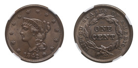 Braided Hair Cent 1842 Large Date NGC MS 64 BN - Mint: Philadelphia - Obverse: Crowned head left - Reverse: Value in wreath - Rare in this conservatio...