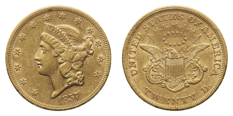 Gold 20 Dollars 1857 - Mint: Philadelphia - Obverse: Liberty head left - Reverse...