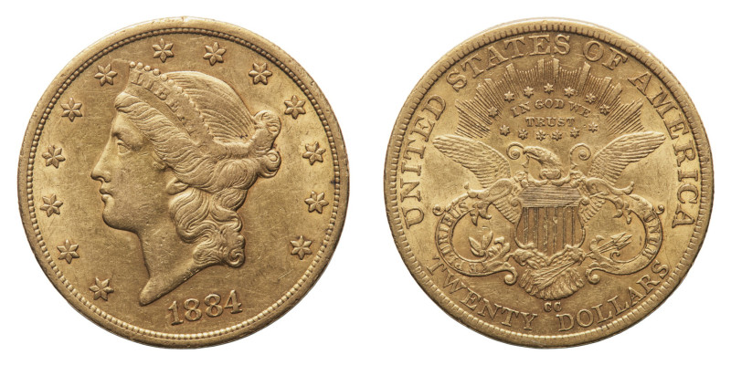 Gold 20 Dollars 1884CC NGC AU DETAILS - OBV CLEANED - Mint: Carson City - Obvers...