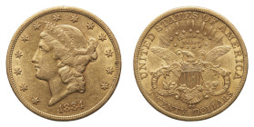 Gold 20 Dollars 1884CC NGC AU DETAILS - OBV CLEANED - Mint: Carson City - Obverse: Liberty head left - Reverse: Eagle with shield on breast - gr. 33,4...