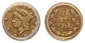 Gold 1/4 Dollar (25 Cents) 1856 PCGS GENUINE SCRATCH-AU DETAILS - Mint: Philadelphia - Obverse: Liberty head left - Reverse: Value and dare within wre...