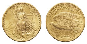 Gold 20 Dollars 1924 - Mint: Philadelphia - Obverse: Standing Liberty with torch and olive branch - Reverse: Eagle flying left over rays from the sun ...