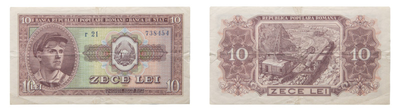 Banca de Stat - 10 Lei (1952) - Scarce. Very fine P-88b