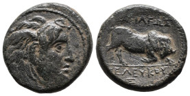 (Bronze, 5.99g 19mm)

SELEUKID KINGDOM.
Seleukos I Nikator (312-281 BC). Ae (280s BC). Seleucia II.
Obv: Laureate head of Apollo right.
Rev: BAΣΙ...