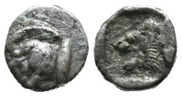 (Silver, 1.01g 11mm)

MYSIA. Kyzikos. (Circa 450-400 BC). AR Hemiobol.
Obv: Forepart of boar left; to right, tunny upward.
Rev: Head of roaring li...