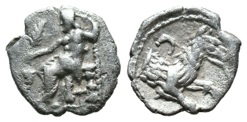 (Silver, 0.56g 11mm)

LYCAONIA. Laranda. (Circa 324/3 BC). AR Obol.

Obv: Ba...