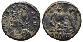 (Bronze, 2.68g 17mm)

Urbs Roma. AE 3, Reduced Follis; Urbs Roma; Rome, 330 AD,