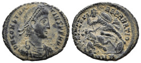 (Bronze, 2.46g 19mm)

Constantius II Æ Follis. AD 355-361. DN CONSTANTIVS P F AVG,