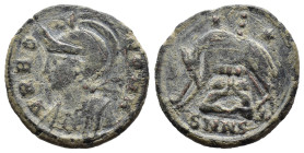 (Bronze, 2.48g 17mm)

Urbs Roma. AE 3, Reduced Follis; Urbs Roma; Rome, 330 AD,