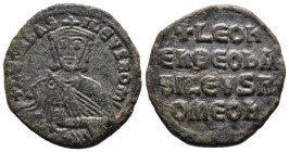 (Bronze, 7.01g 24mm)

BYZANTINE EMPIRE. Leo VI, 886-912. Æ follis.Constantinople