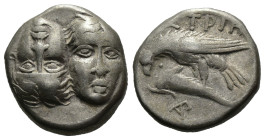 (Silver, 5.48g 17mm)

THRACIA - Istros
Drachma
ca. 380-280 BC Chr.
Av.: Two heads side by side v.v., the right head reversed.
Rev.: IΣTPIH, eagl...