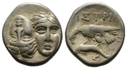 (Silver, 4.73g 17mm)

THRACIA - Istros
Drachma
ca. 380-280 BC Chr.
Av.: Two heads side by side v.v., the right head reversed.
Rev.: IΣTPIH, eagl...