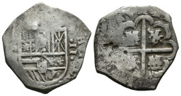 (Silver, 6.77g 25mm)

Spain.
Felipe II (1556-1598). AR 2 or 4 Reales