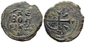 (Bronze, 8.24g 27mm)

CRUSADERS. Edessa. Richard of Salerno (Regent, 1104-1108). Follis.
Obv: IC - XC.
Nimbate bust of Christ facing; holding Gosp...