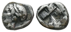 (Silver, 1.28g 10mm)

Lonia, Phokaia, c. 521-478 BC. AR Obol.