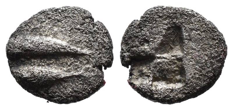 (Silver, 0.77g 10mm)

Mysia, Kyzikos(?) AR Obol. Circa 550-500 BC