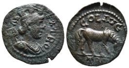(Bronze, 4.59g 20mm)

TROAS.
Alexandria Troas. Pseudo-autonomous. Ae (Circa 138-268).

Obv: CO ALEX TR CO AV.
Draped bust of Tyche right, wearin...
