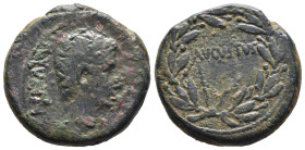 (Bronze, 11.77g 24mm)

Augustus, 27 BC-AD 14. Struck in Asia 27-23 BC.
CAESAR, bare head of Augustus right.
Rev. AVGVSTVS within laurel wreath.
