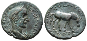 (Bronze, 5.33g 20mm)

Valerian I Æ20 of Alexandria Troas, Troas. AD 253-260. Laureate, draped, and cuirassed bust left / Horse grazing right. Bellin...