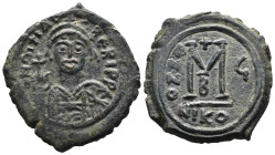 (Bronze, 11.38g 28mm)

BYZANTINE EMPIRE. Maurice Tiberius. 582-602. Æ follis