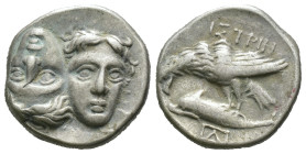 (Silver, 5.53g 18mm)

THRACIA - Istros…..Drachma, ca. 380-280 BC Chr. Av.: Two heads side by side v.v., the right head reversed.

Rev.: IΣTPIH, ea...
