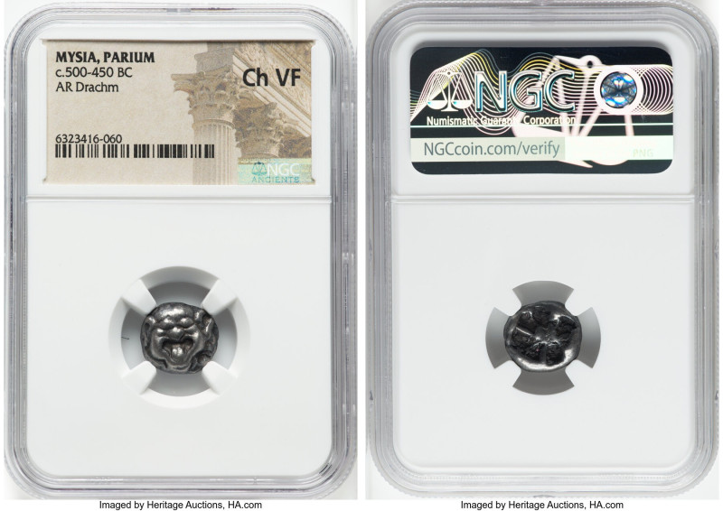 MYSIA. Parium. Ca. 500-450 BC. AR drachm (13mm). NGC Choice VF. Gorgoneion facin...