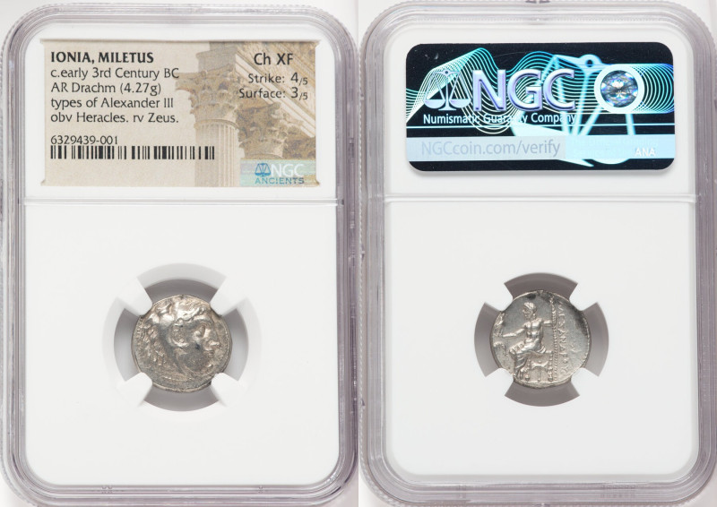 IONIA. Miletus. Ca. early 3rd century BC. AR drachm (17mm, 4.27 gm, 12h). NGC Ch...