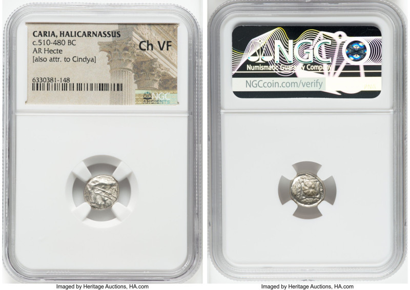 CARIA. Halicarnassus. Ca. 510-480 BC. AR hecte (12mm). NGC Choice VF. Head of ke...