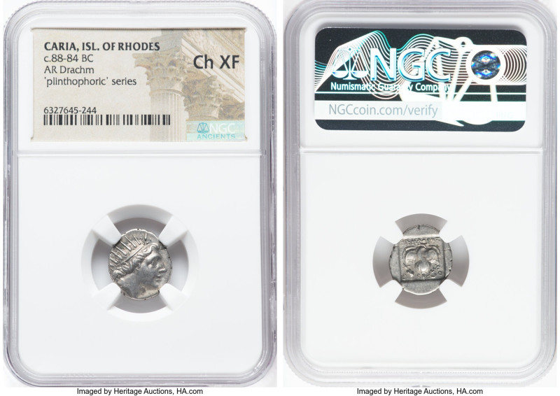 CARIAN ISLANDS. Rhodes. Ca. 88-84 BC. AR drachm (16mm, 12h). NGC Choice XF. Plin...