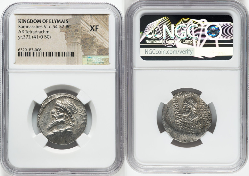 ELYMAIS KINGDOM. Kamnaskires V (ca. 54-32 BC). AR tetradrachm (25mm, 12h). NGC X...