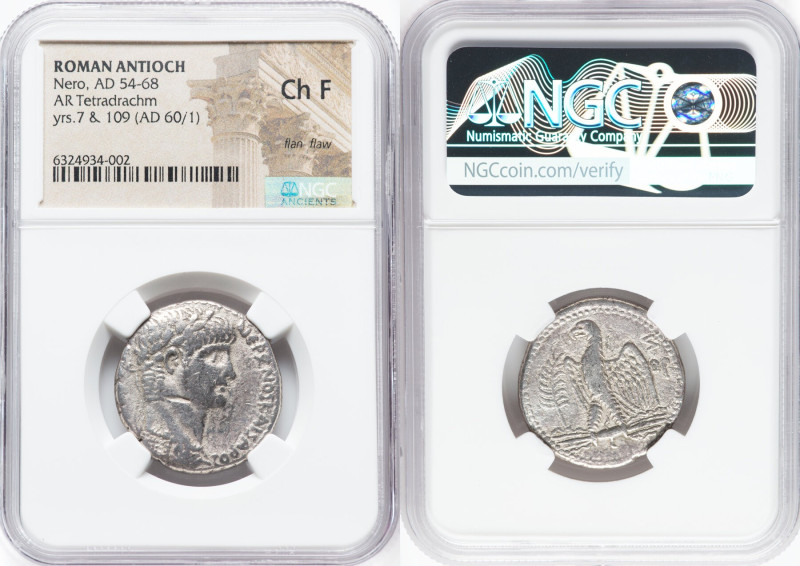 SYRIA. Antioch. Nero (AD 54-68). AR tetradrachm (26mm, 11h). NGC Choice Fine, fl...